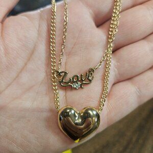 Double Layer Love Heart Dainty Gold Necklace